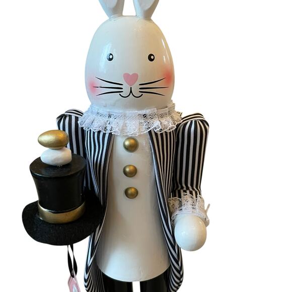 Tophat & Tail Easter Bunny Rabbit Wooden Nutcracker 14in Black & White New - Picture 5 of 13